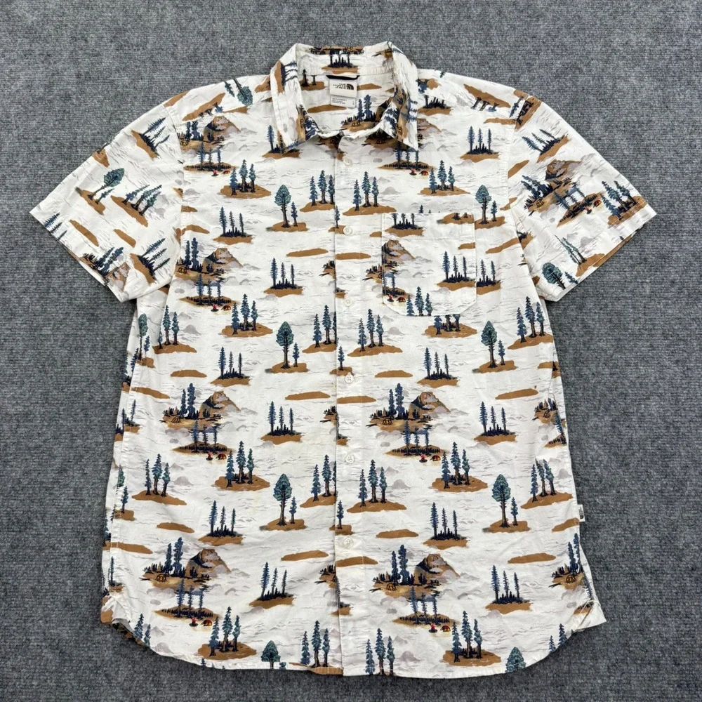 The North Face Baytrail AOP Shirt S/S N Mountain‎ Forest Print White Men's